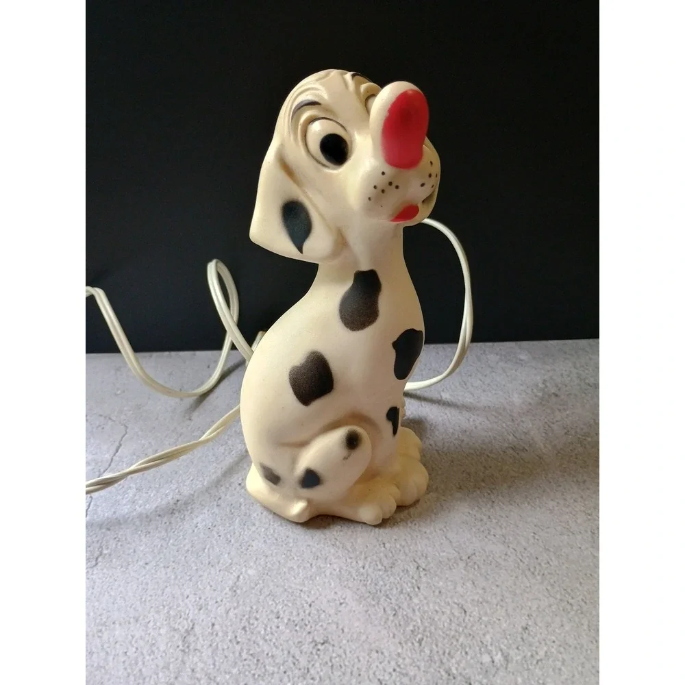 Plastic Light Up Rubber Dog‎ Dalmatian White Dog Black Spots Red Nose - WORKS